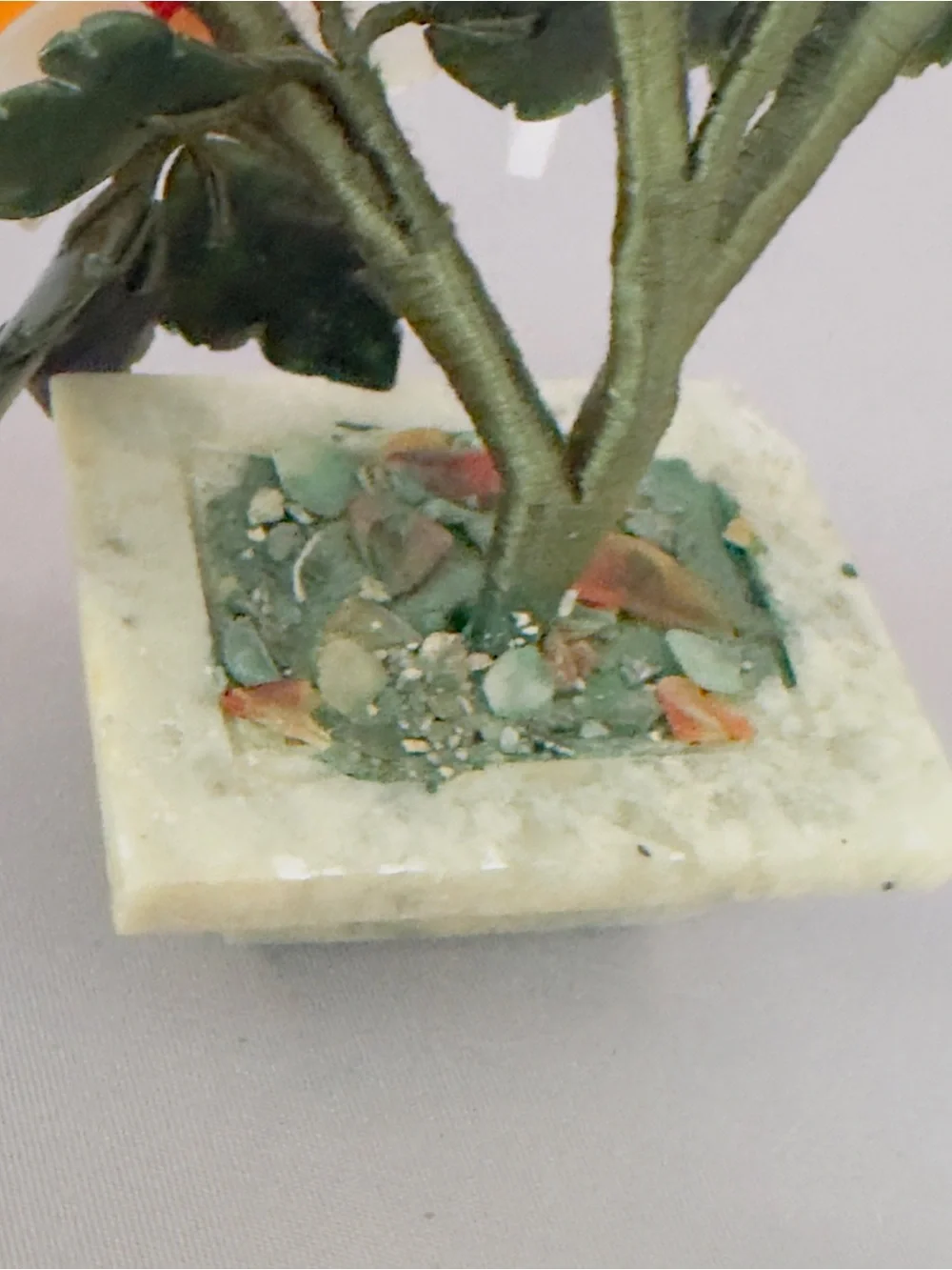 Asian Jade Hardstone Flower Bonsai Trees Jade Planter Pair - White and Orange